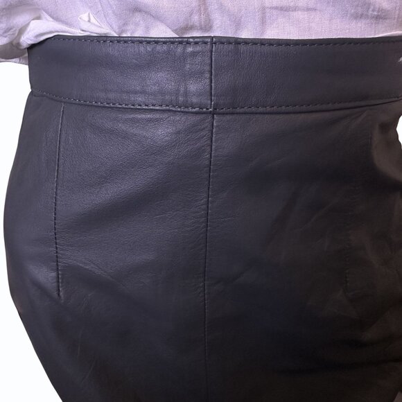Vintage Y2K Brass Plum Gray Leather Pencil Skirt Jr Size 3 Midi‎ Zipper Mob Wife - Picture 8 of 16